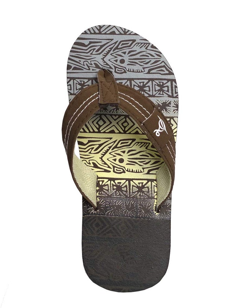 REDVOLUTION New Kids' Tribal Pattern Tropical Print Beach Sandals Boys' Bali Flip-Flop (5, Brown, numeric_5) - Image 1